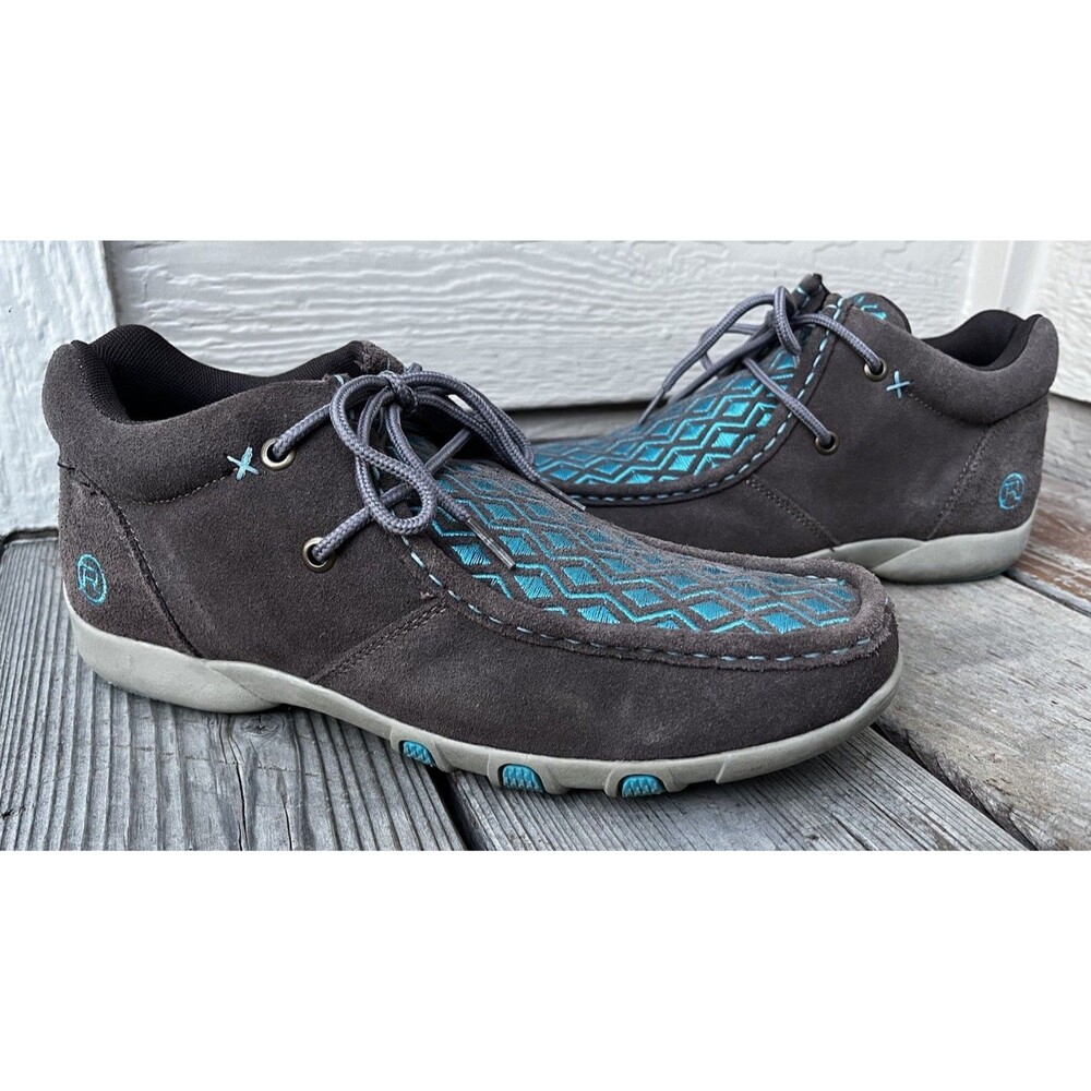 Roper Women’s 9 Chukka Moc Toe Ankle Boots Brown/Turquoise Diamond Pattern